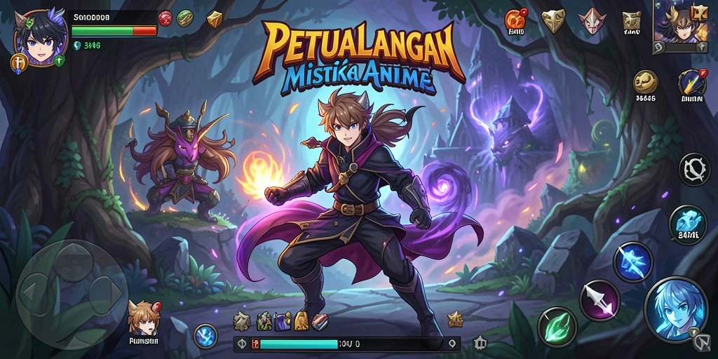 Tampilan gameplay yang penuh aksi dalam dunia Anime.