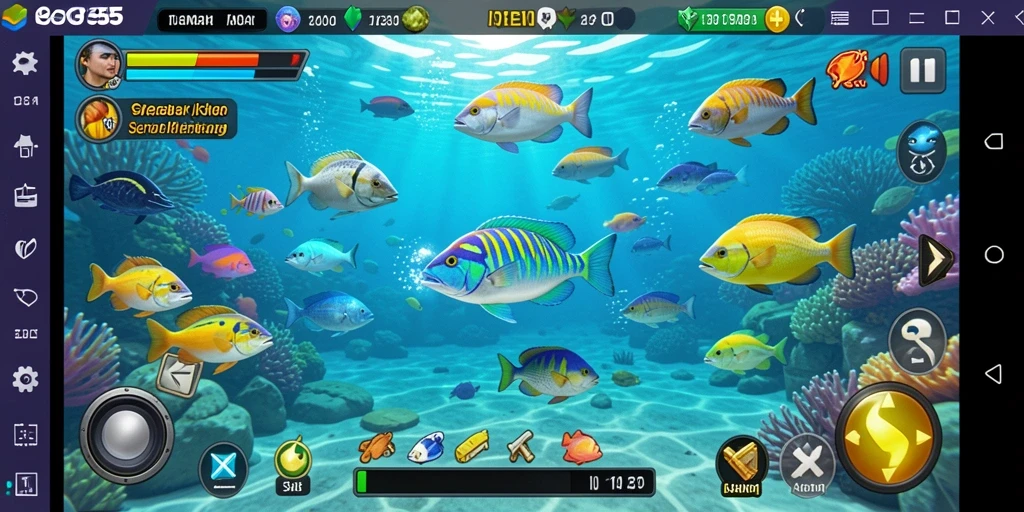 Tangkapan layar gameplay ASG55 dengan aksi menangkap ikan.