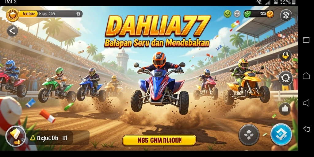 Tampilan gameplay DAHLIA77 dengan mobil balap yang melaju kencang.