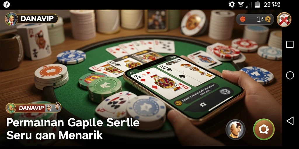 Screenshot gameplay DANAVIP yang menunjukkan suasana bermain Gaple yang seru.