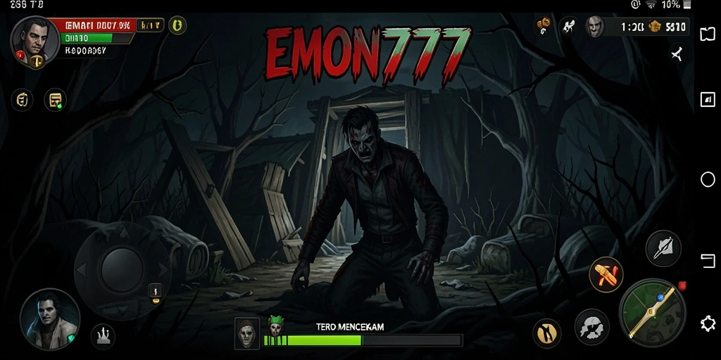 Tampilan gameplay EMON777 yang menegangkan di lokasi angker.