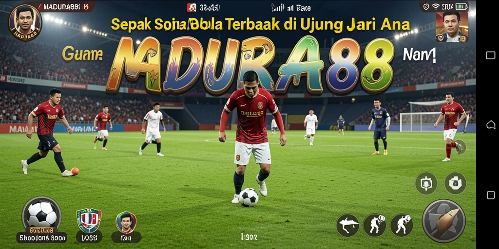 Tampilan gameplay menarik dari MADURA88 yang menggambarkan pertandingan sepak bola.