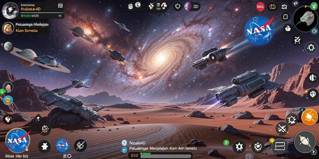Tampilan gameplay NASA4D yang menampilkan eksplorasi luar angkasa.