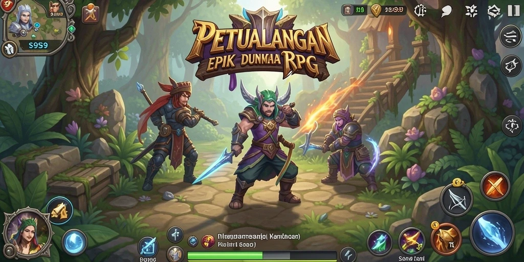 Screenshot utama S9S9 menampilkan aksi seru dalam pertarungan RPG.