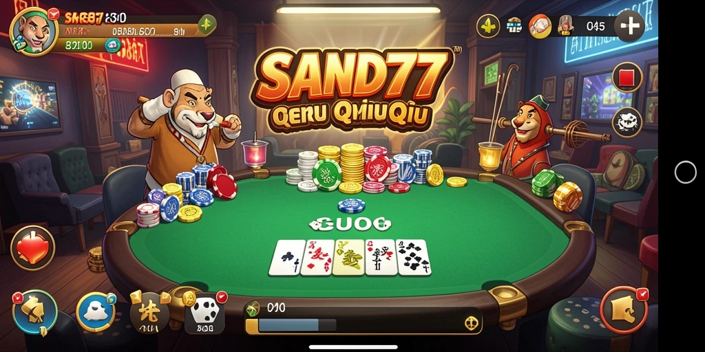 Screenshot gameplay SAND77 menunjukkan suasana permainan QiuQiu yang seru.