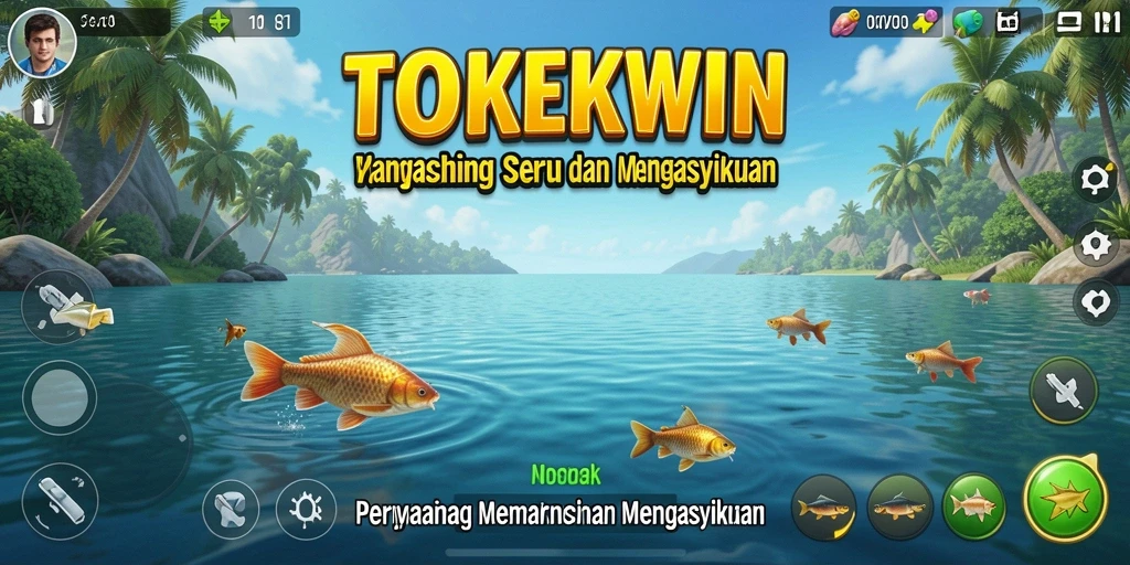 Screenshot gameplay TOKEKWIN menunjukkan momen menangkap ikan besar.