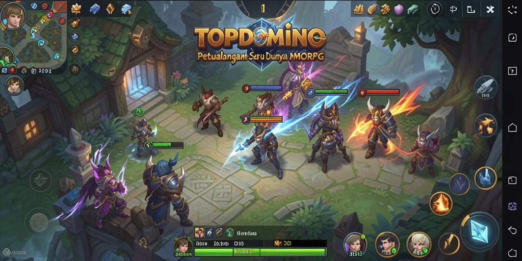 Screenshot gameplay dari TOPDOMINO menunjukkan pemandangan menakjubkan dan aksi seru.