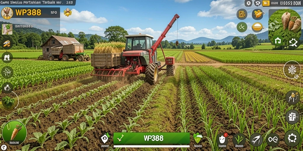 Tampilan gameplay WP888 yang menampilkan aktivitas bertani yang seru.